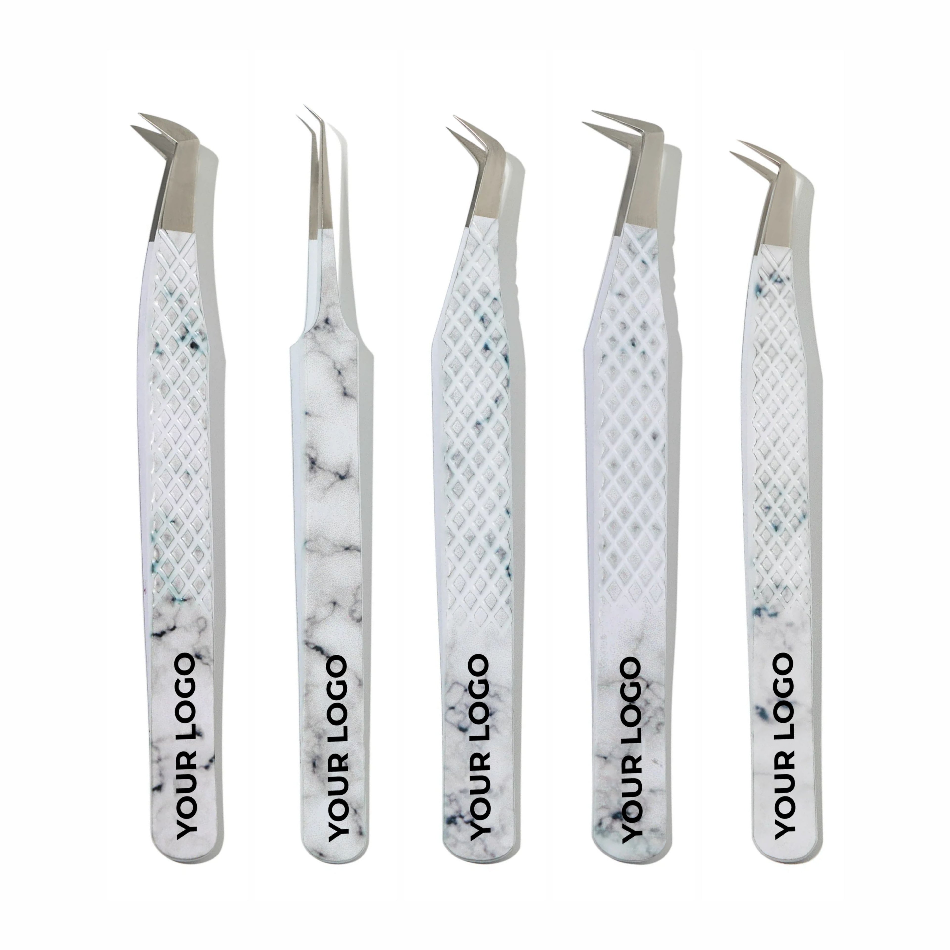 Custom Logo Lash Tweezers – Pack of 5 Professional Eyelash Extension Tools (Wholesale)