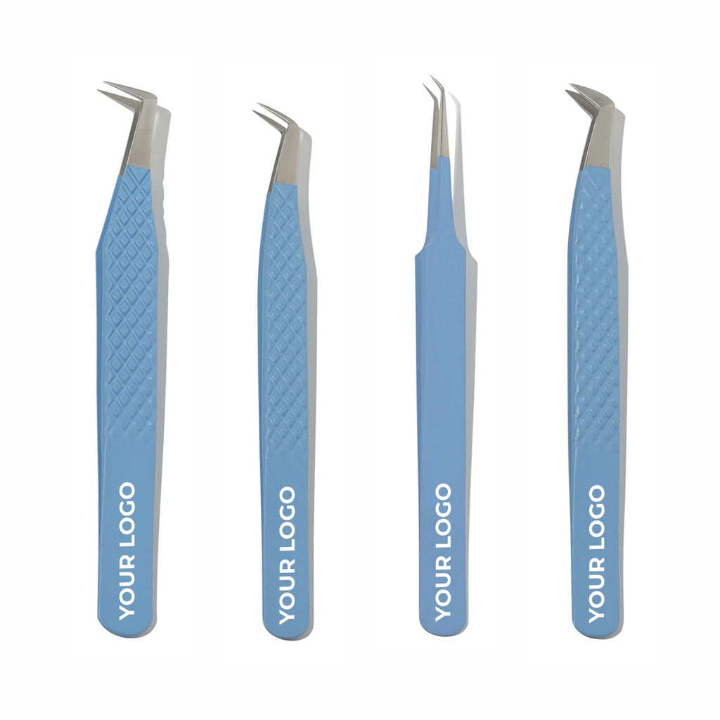 Custom Logo Lash Tweezers – Pack of 4 Professional Eyelash Extension Tools (Wholesale)