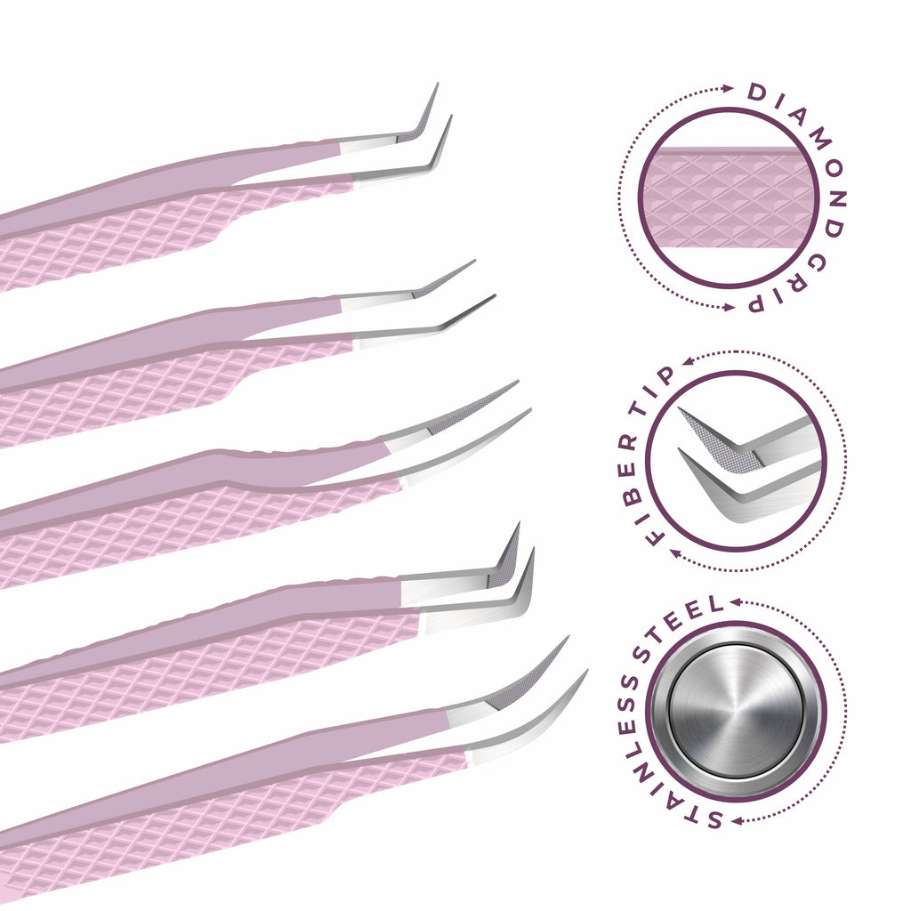 Fiber Tip Lash Tweezers For Eyelash Extension Tweezers Professional - Pink