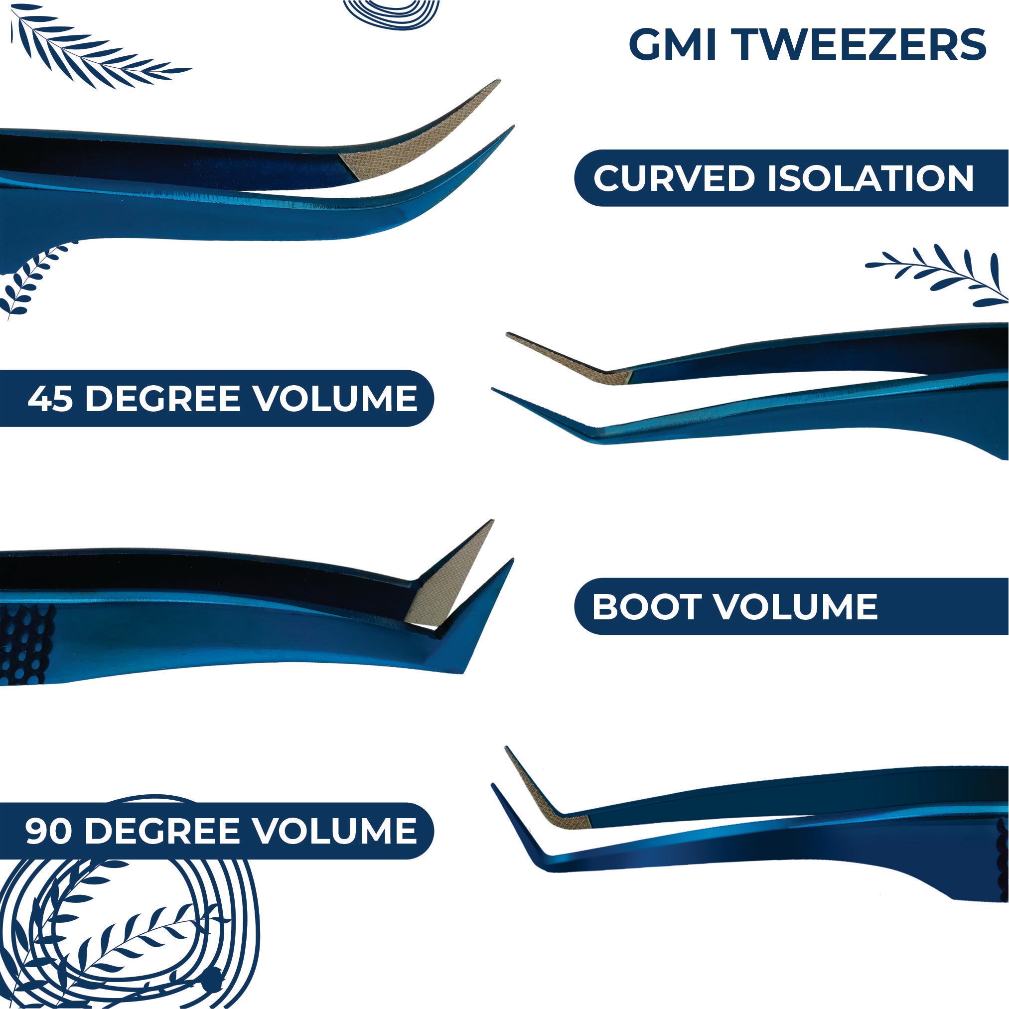 GMI Lash Tweezers – Pack of 4 Stainless Steel Fiber Tip Eyelash Extension Tweezers