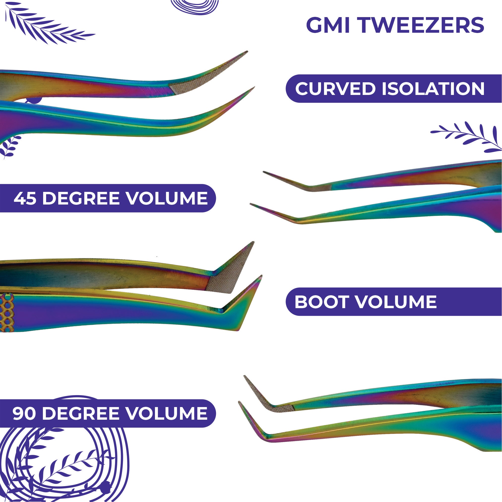 Fiber Tip Lash Tweezers- Pack of 4 Eyelash Extension Tweezers Professional- Lash Tweezers - 	Multicolor