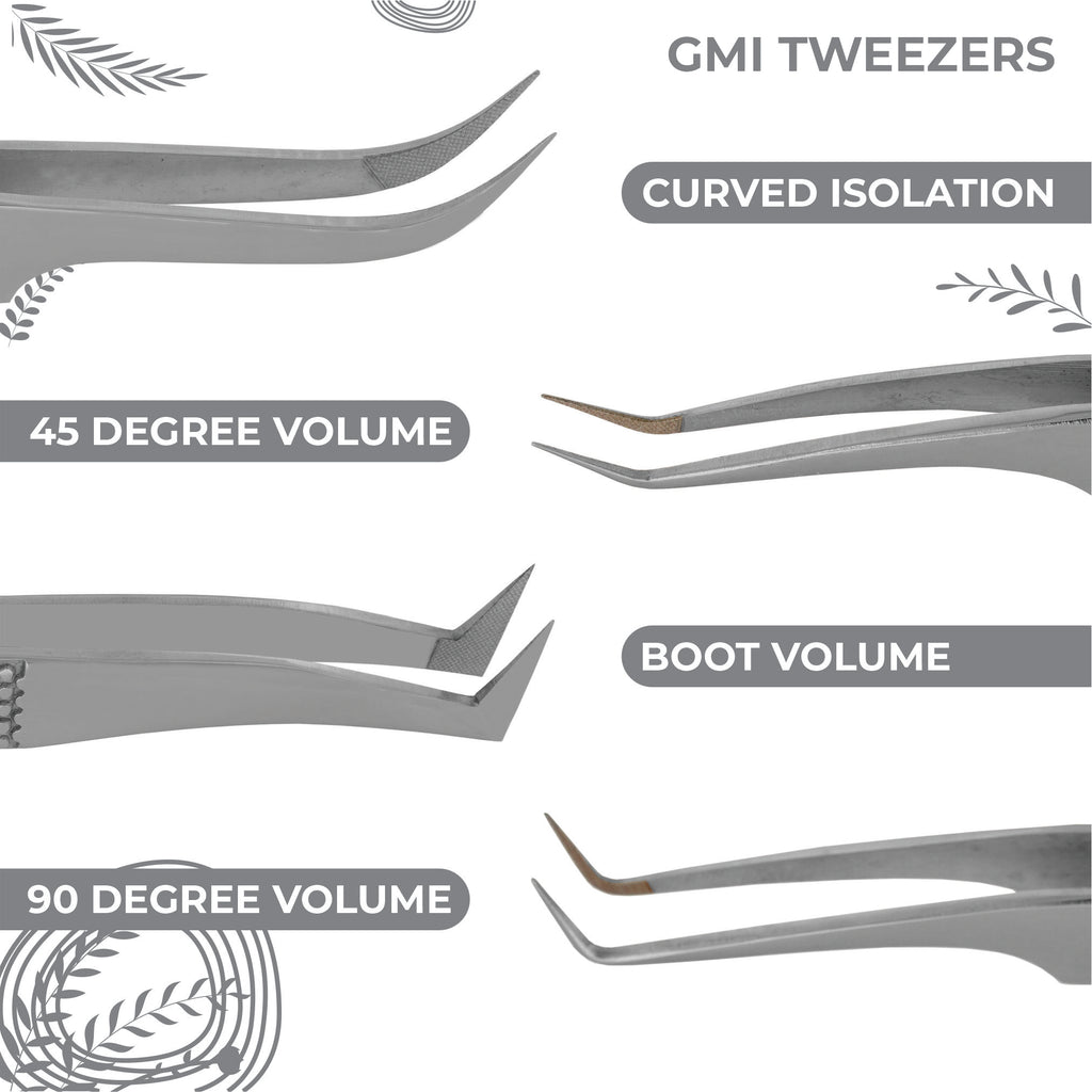 GMI Lash Tweezers – Pack of 4 Stainless Steel Fiber Tip Eyelash Extension Tweezers - Silver