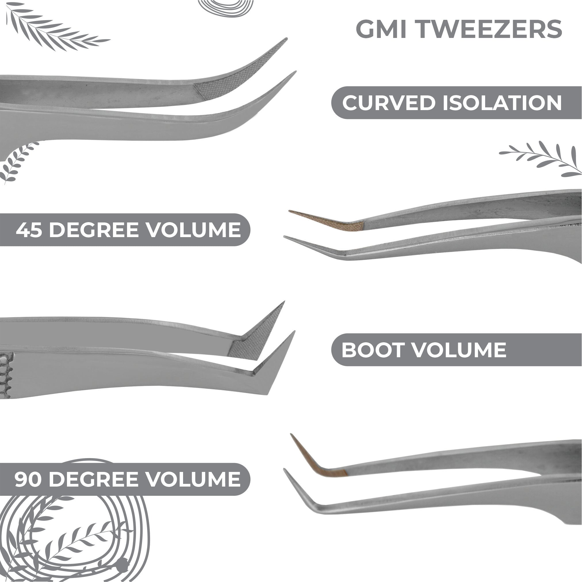 GMI Lash Tweezers – Pack of 4 Stainless Steel Fiber Tip Eyelash Extension Tweezers - Silver
