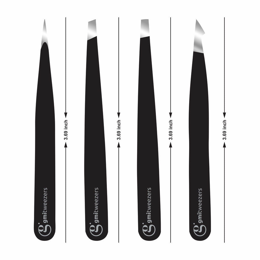 Eyebrow Tweezers - Set of 4 Professional Stainless Steel Tweezers for Facial Hair Removal- Eyebrow Tweezers for Women and Men - Professional eye brow twizzers and trimmer.