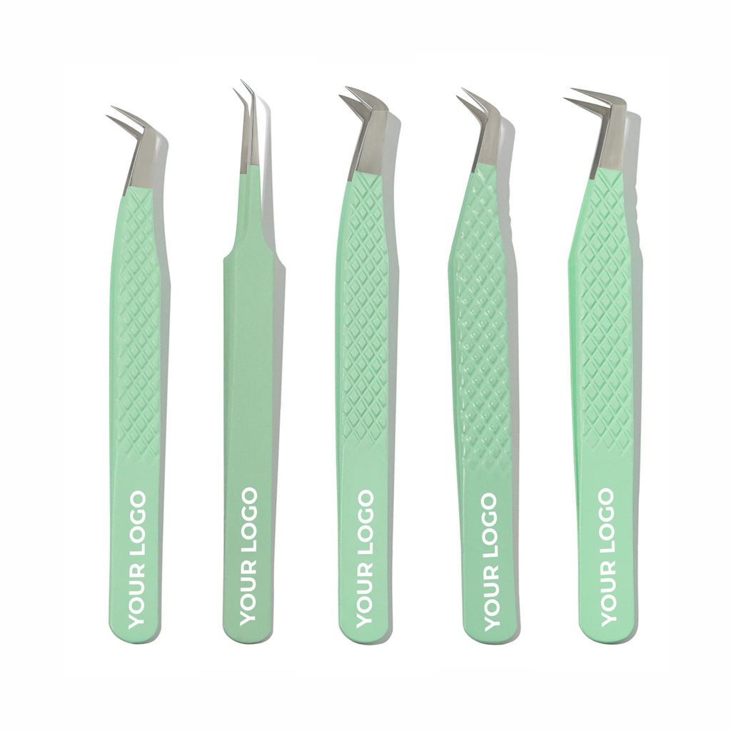 Custom Logo Lash Tweezers – Pack of 5 Professional Eyelash Extension Tools (Wholesale)