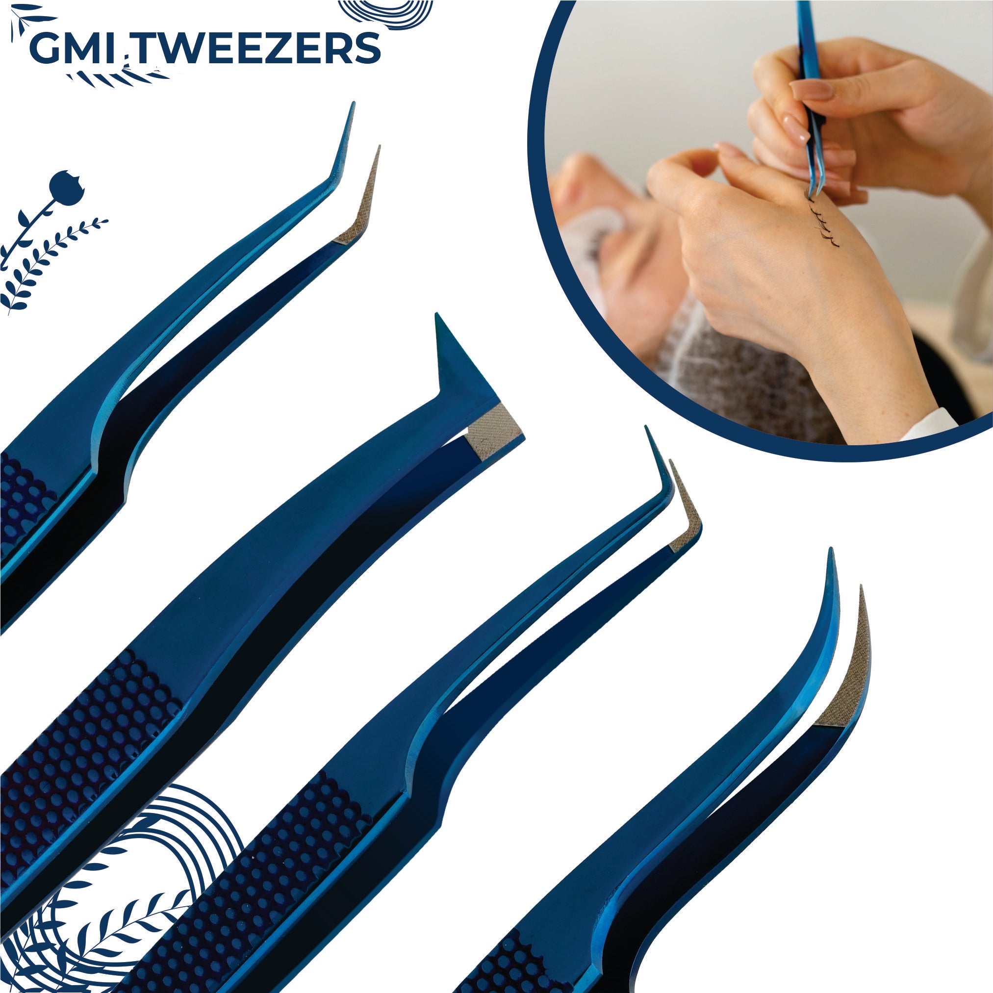 GMI Lash Tweezers – Pack of 4 Stainless Steel Fiber Tip Eyelash Extension Tweezers