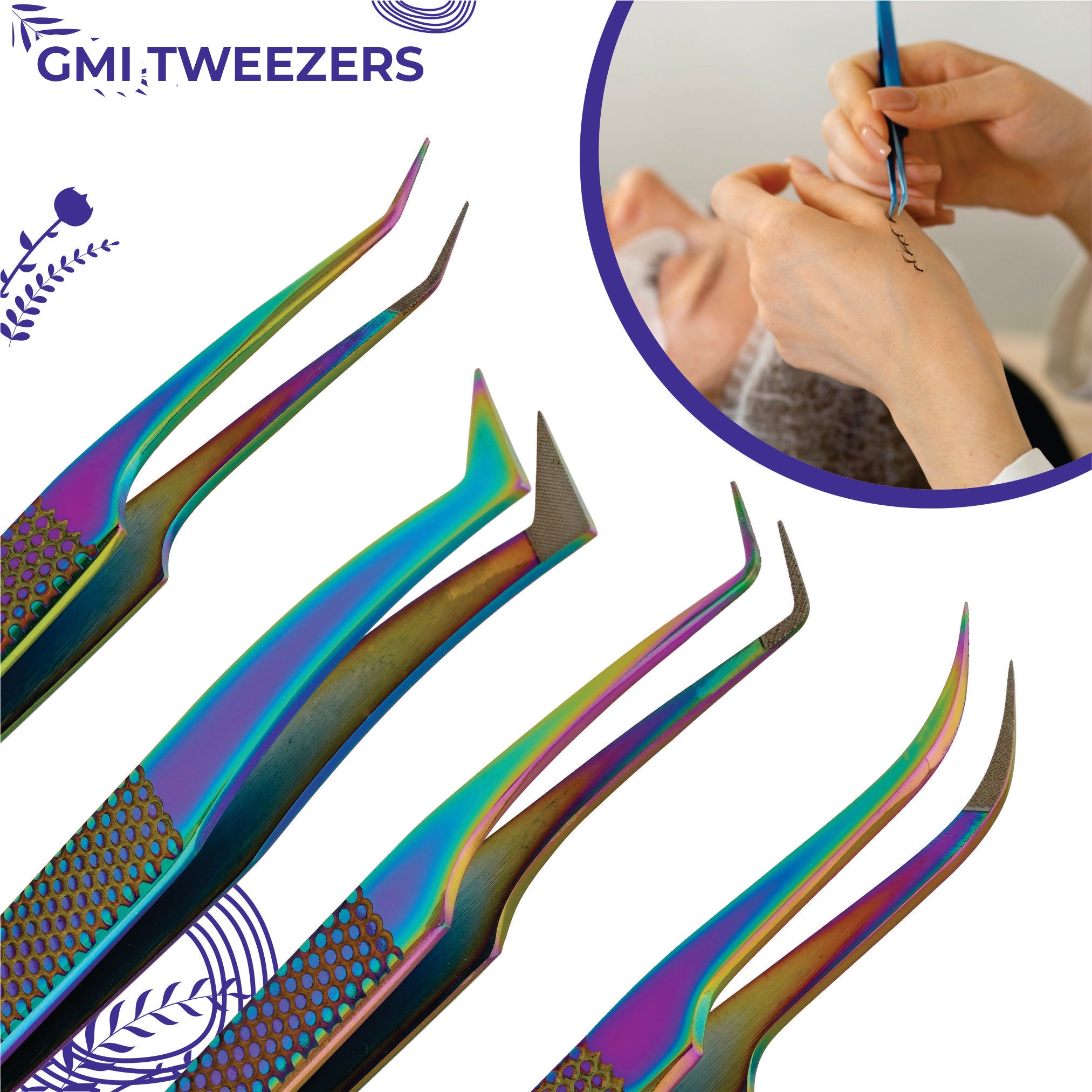 Fiber Tip Lash Tweezers- Pack of 4 Eyelash Extension Tweezers Professional- Lash Tweezers - 	Multicolor