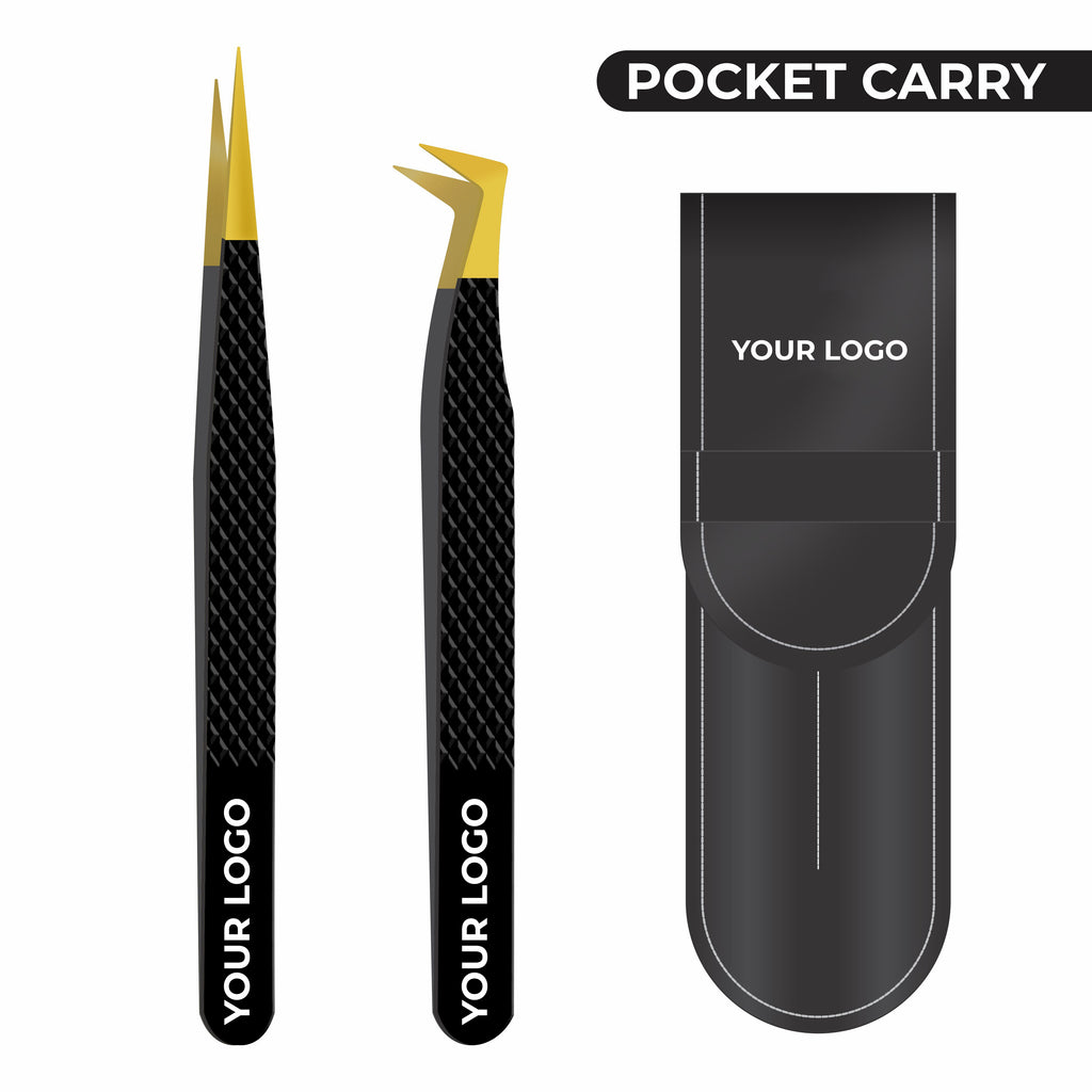 Pack of 2 Fiber Tip Lash Tweezers – Professional Eyelash Extension Tools (Gold Tip & Black)