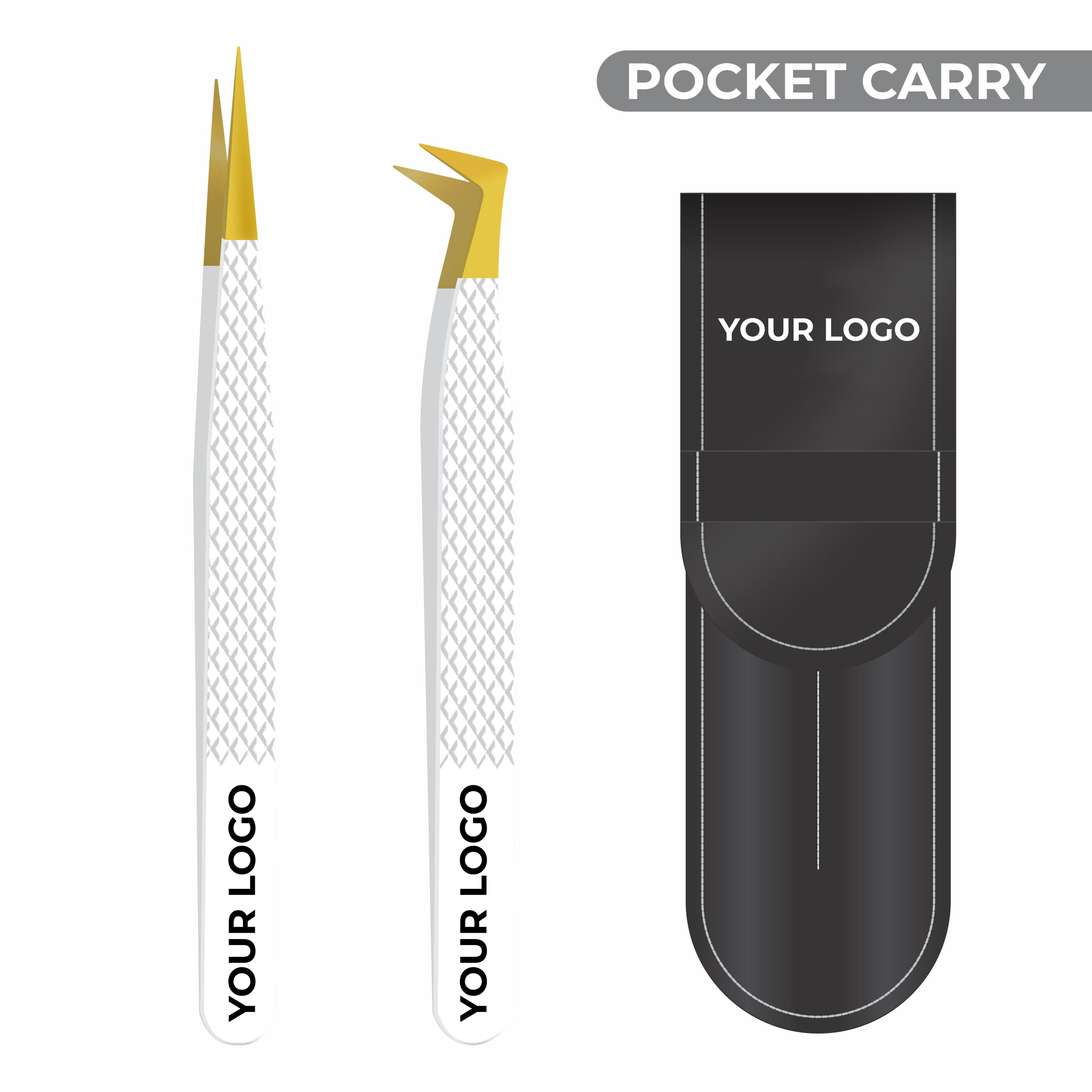 Pack of 2 Fiber Tip Lash Tweezers – Professional Eyelash Extension Tools (Gold Tip & White)