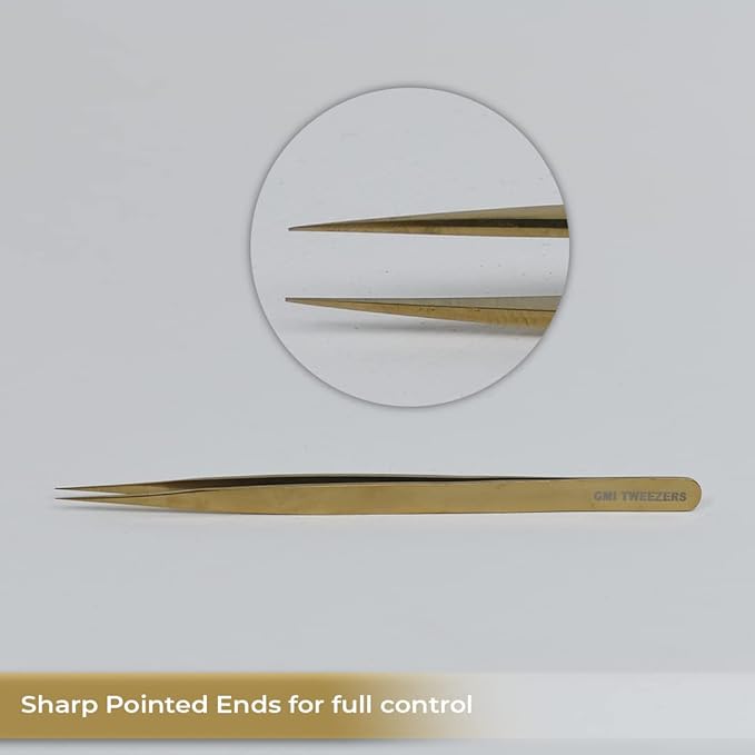 2pcs Black Straight and L-Shaped (Boot) Gold Pointed Eyelash Tweezers for Lash Extension - Stainless Steel Precision Tweezers for Volume and Classic Lashes - False Eyelash Extension Kit. (Gold)