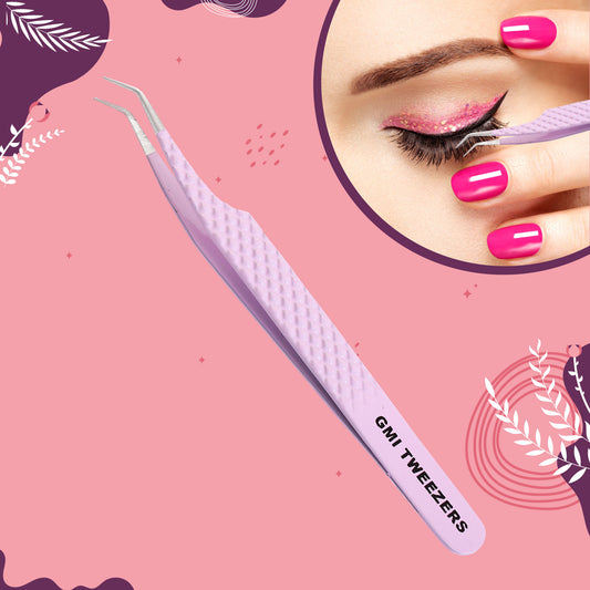 Precision 45° Angled Tweezers – Stainless Steel (Pink)