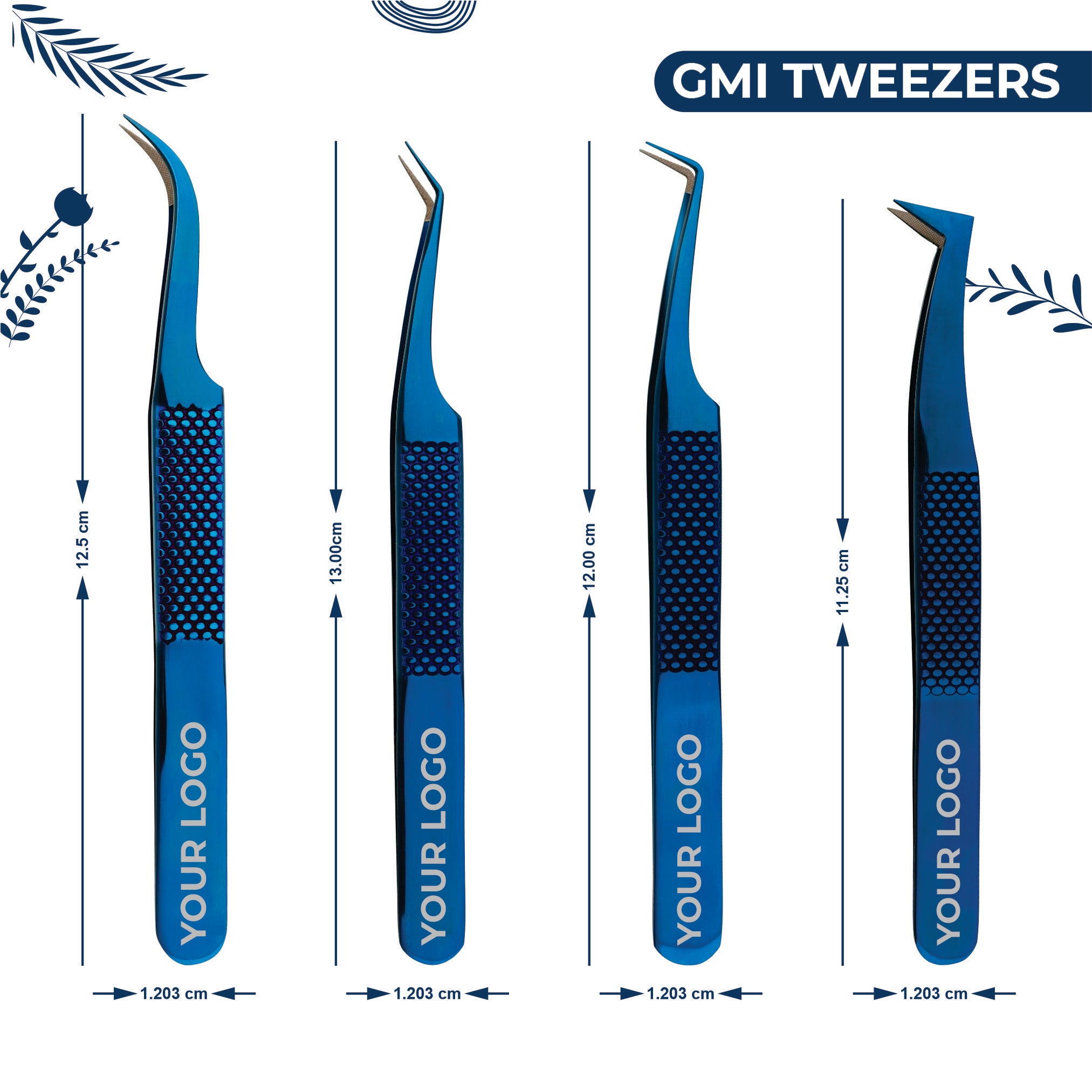 GMI Lash Tweezers – Pack of 4 Stainless Steel Fiber Tip Eyelash Extension Tweezers