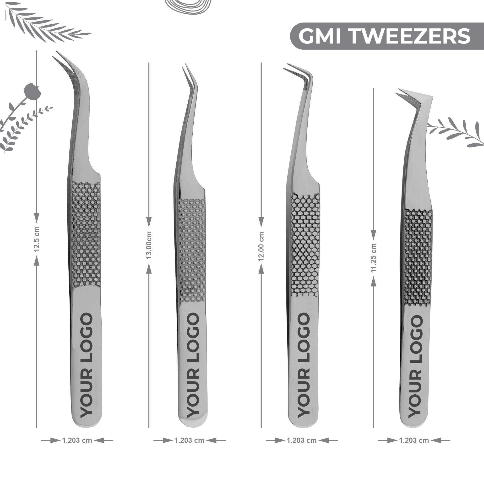 GMI Lash Tweezers – Pack of 4 Stainless Steel Fiber Tip Eyelash Extension Tweezers - Silver