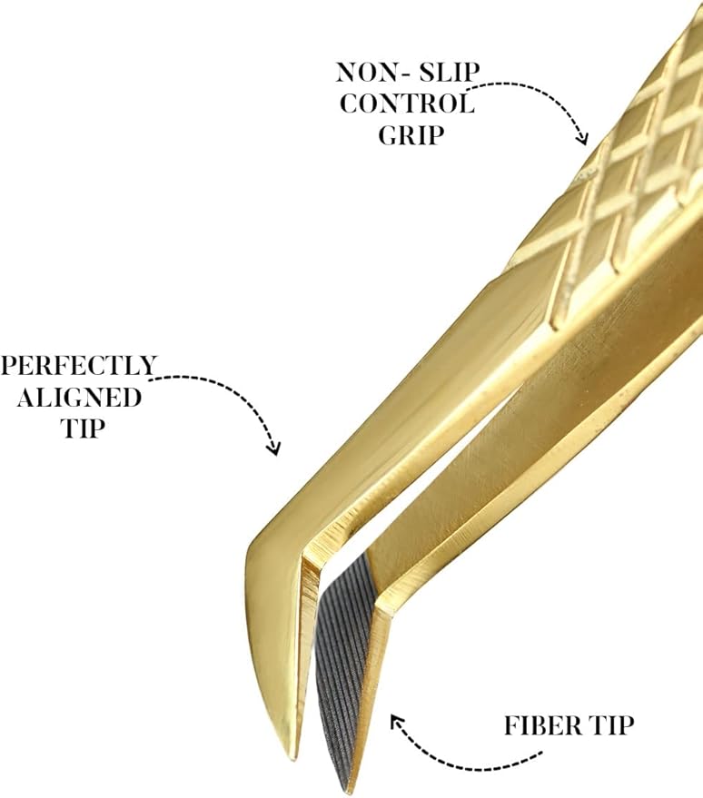 Fiber Tip Lash Tweezer For Eyelash Extension Tweezers Professional. (Gloden)