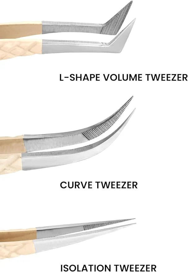 Fiber Tip Lash Tweezers- Pack of 3 Eyelash Extension Tweezers Professional- Lash Tweezers. (Light Nude)