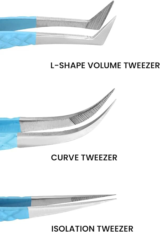 Fiber Tip Lash Tweezers- Pack of 3 Eyelash Extension Tweezers Professional- Lash Tweezers. (FIROZI)