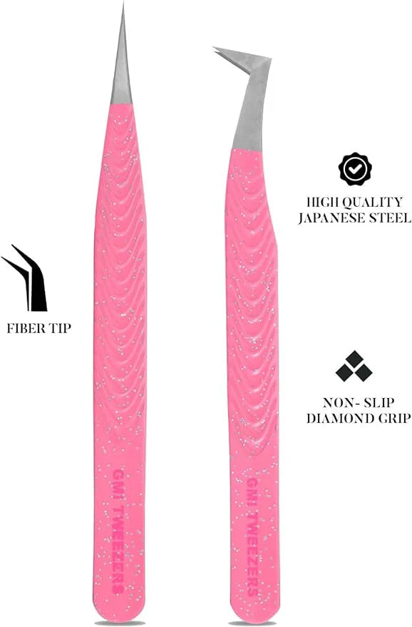 GMI Tweezers: Elegant Fiber Tip Glitter Tweezer Set in Pink