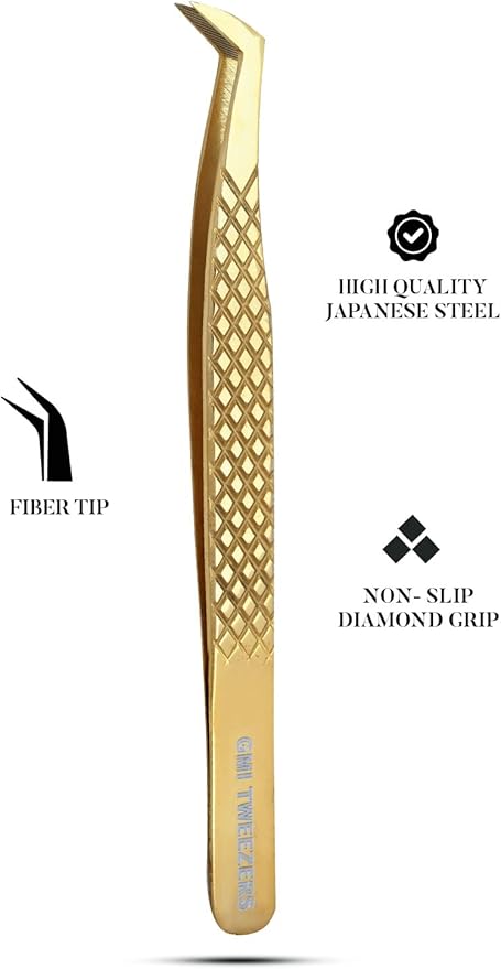 Fiber Tip Lash Tweezer For Eyelash Extension Tweezers Professional. (Gloden)
