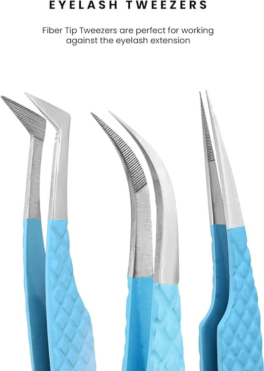 Pack of 3 Professional Fiber Tip Lash Tweezers – Precision Eyelash Extension Tweezers (FIROZI)