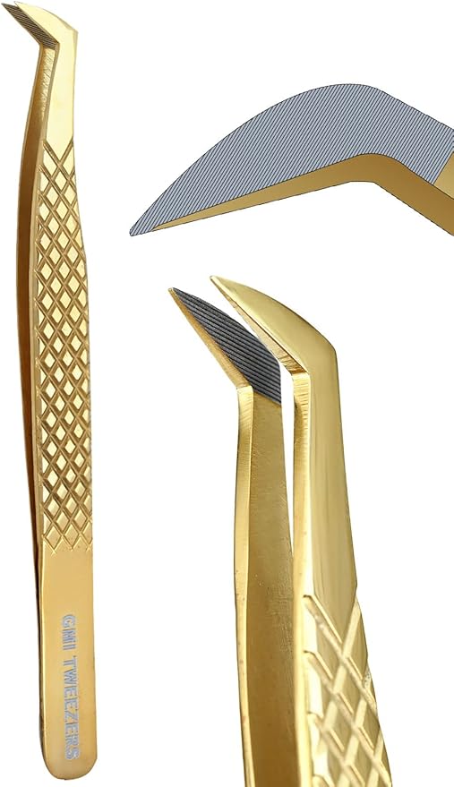Fiber Tip Lash Tweezer For Eyelash Extension Tweezers Professional. (Gloden)