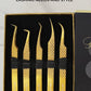 GMI Lash Tweezers - Set of 5 Eyelash Tweezers- Stainless Steel Extension Multipurpose for Extensions Individual. (Gold)