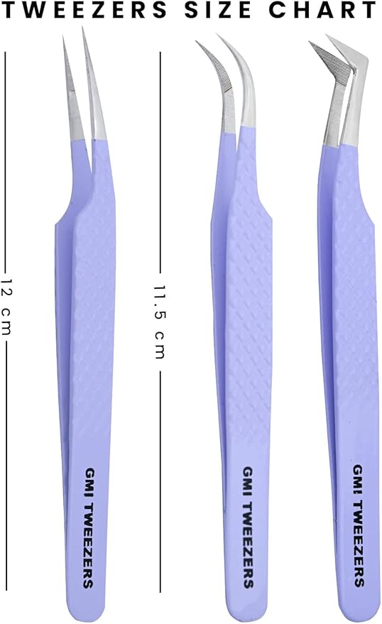 Fiber Tip Lash Tweezers- Pack of 3 Eyelash Extension Tweezers Professional- Lash Tweezers. (Mauve Purple)
