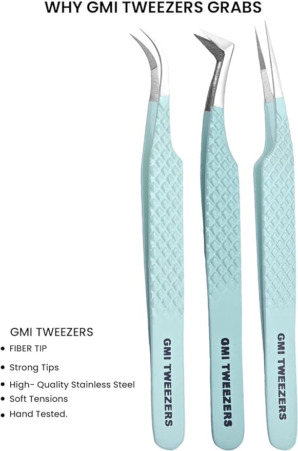 Fiber Tip Lash Tweezers- Pack of 3 Eyelash Extension Tweezers Professional- Lash Tweezers. (Apple Green)