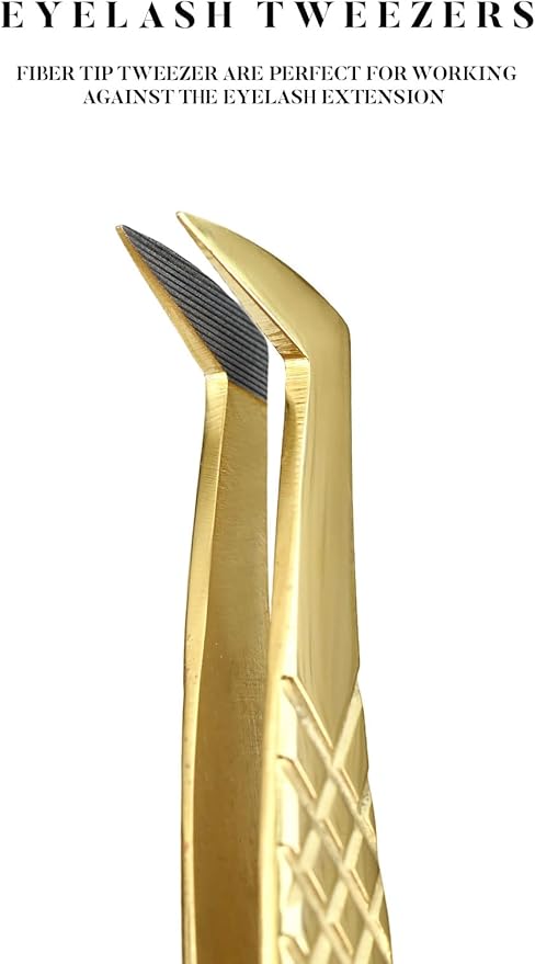 Fiber Tip Lash Tweezer For Eyelash Extension Tweezers Professional. (Gloden)