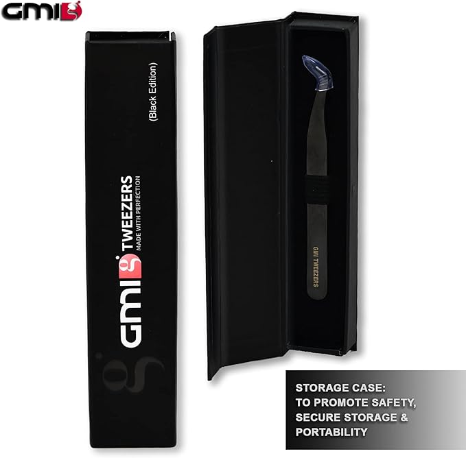 GMI Tweezers - Eyelash Extension Tweezers - Stainless Steel Lash Extension Tweezers - Eyelash extension kit - Lash tweezers for Eyelash Extensions - L-Shaped. (Black)