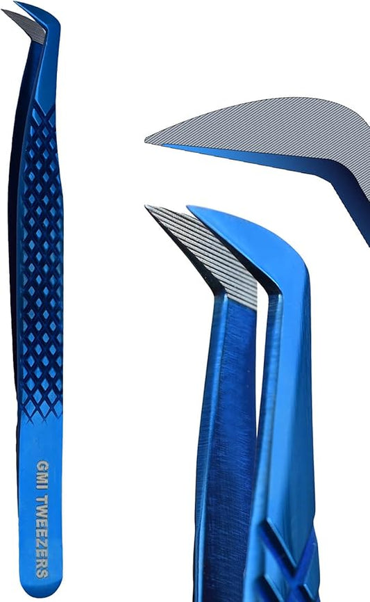 Fiber Tip Lash Tweezer For Eyelash Extension Tweezers Professional. (Blue Plasma)