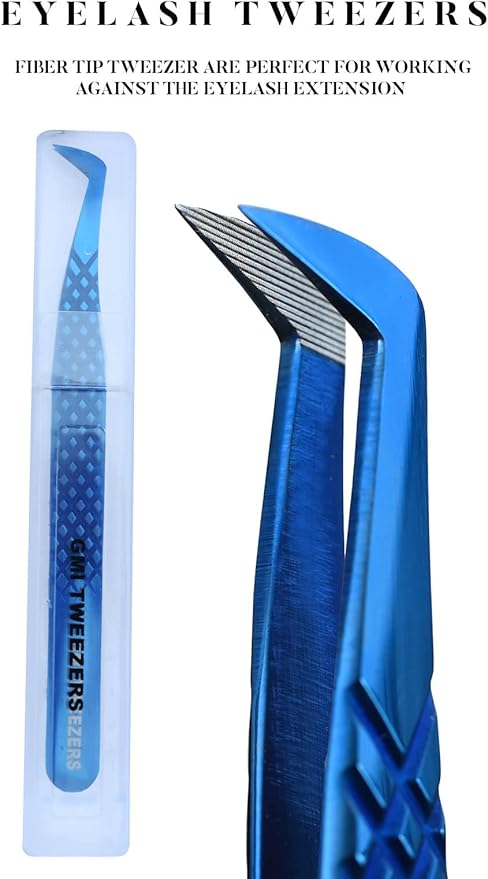 Fiber Tip Lash Tweezer For Eyelash Extension Tweezers Professional. (Blue Plasma)