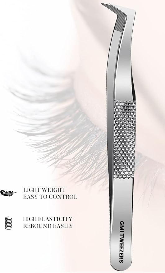 GMI Lash Tweezers – Pack of 4 Stainless Steel Fiber Tip Eyelash Extension Tweezers - Silver