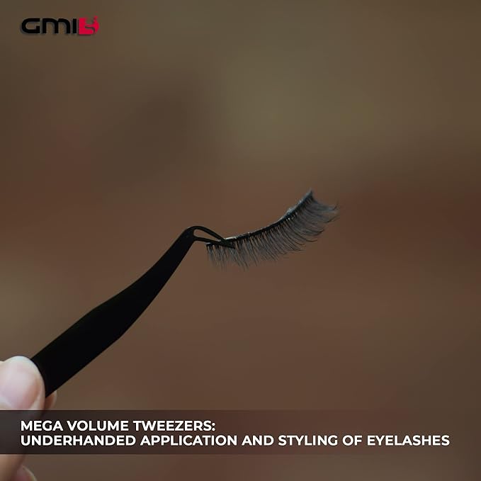 GMI Tweezers - Eyelash Extension Tweezers - Stainless Steel Lash Extension Tweezers - Eyelash extension kit - Lash tweezers for Eyelash Extensions - L-Shaped. (Black)