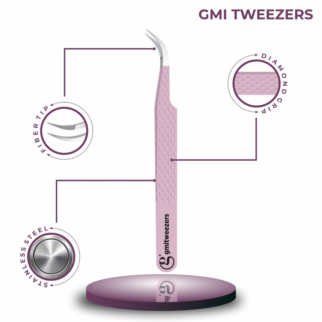 Fiber Tip Lash Tweezers For Eyelash Extension Tweezers Professional - Pink