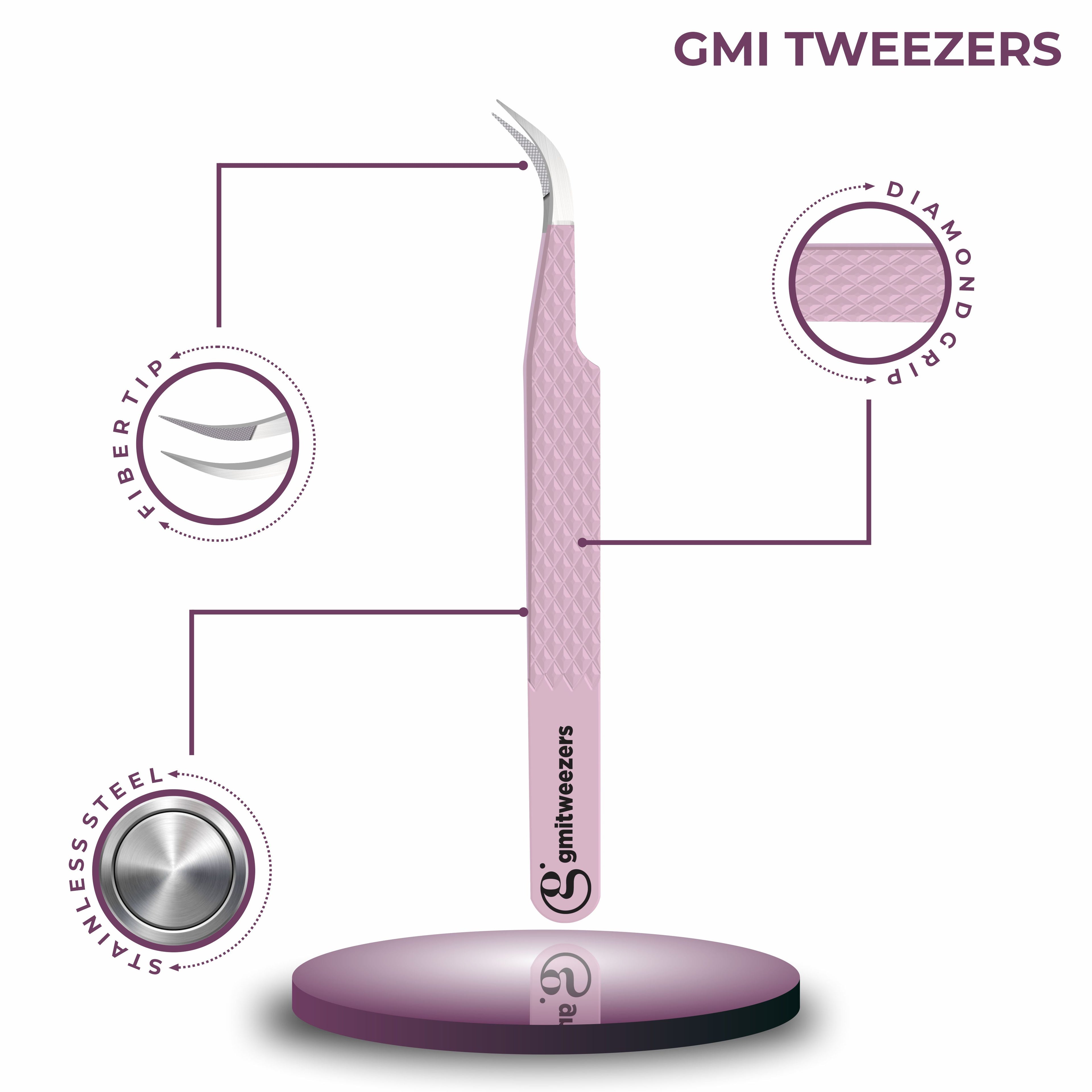 Fiber Tip Lash Tweezers For Eyelash Extension Tweezers Professional - Pink
