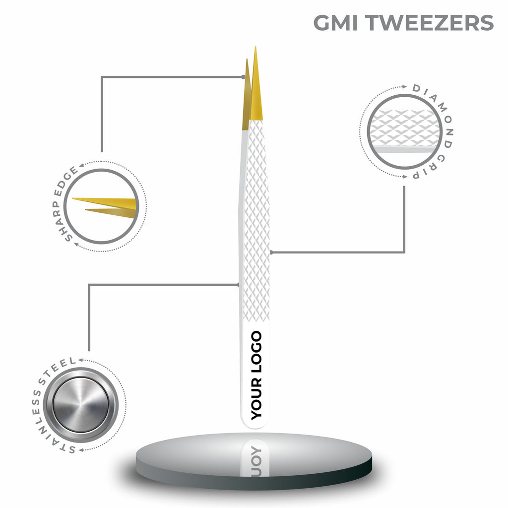 Pack of 2 Fiber Tip Lash Tweezers – Professional Eyelash Extension Tools (Gold Tip & White)