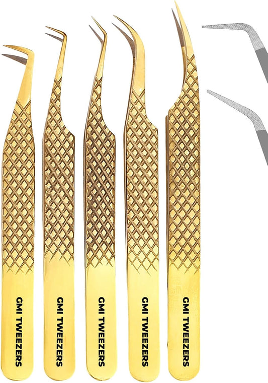 Fiber Tip Lash Tweezers For Eyelash Extension Tweezers Professional - Gold