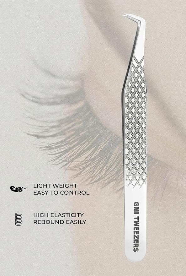 GMI Lash Tweezers - Set of 5 Eyelash Tweezers - Stainless Steel Eyelash Extension Tweezers - Multipurpose Lash Tweezers for Eyelash Extensions for Individual (Silver)