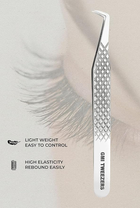 GMI Lash Tweezers - Set of 5 Eyelash Tweezers - Stainless Steel Eyelash Extension Tweezers - Multipurpose Lash Tweezers for Eyelash Extensions for Individual (Silver)