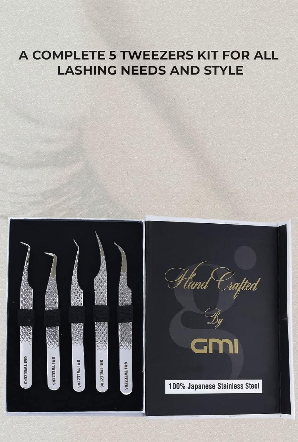 GMI Lash Tweezers - Set of 5 Eyelash Tweezers - Stainless Steel Eyelash Extension Tweezers - Multipurpose Lash Tweezers for Eyelash Extensions for Individual (Silver)