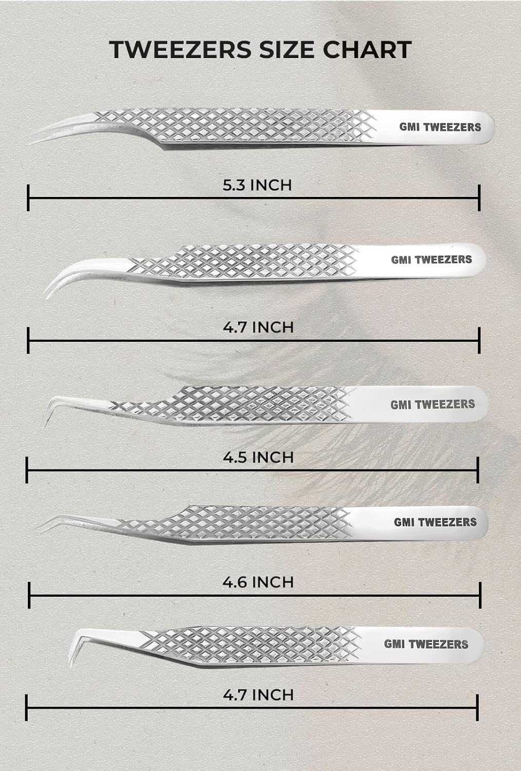 GMI Lash Tweezers - Set of 5 Eyelash Tweezers - Stainless Steel Eyelash Extension Tweezers - Multipurpose Lash Tweezers for Eyelash Extensions for Individual (Silver)