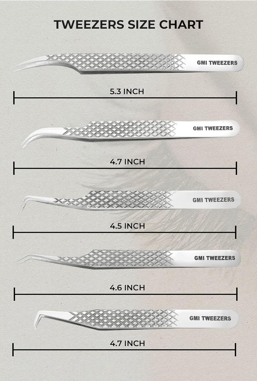 GMI Lash Tweezers - Set of 5 Eyelash Tweezers - Stainless Steel Eyelash Extension Tweezers - Multipurpose Lash Tweezers for Eyelash Extensions for Individual (Silver)
