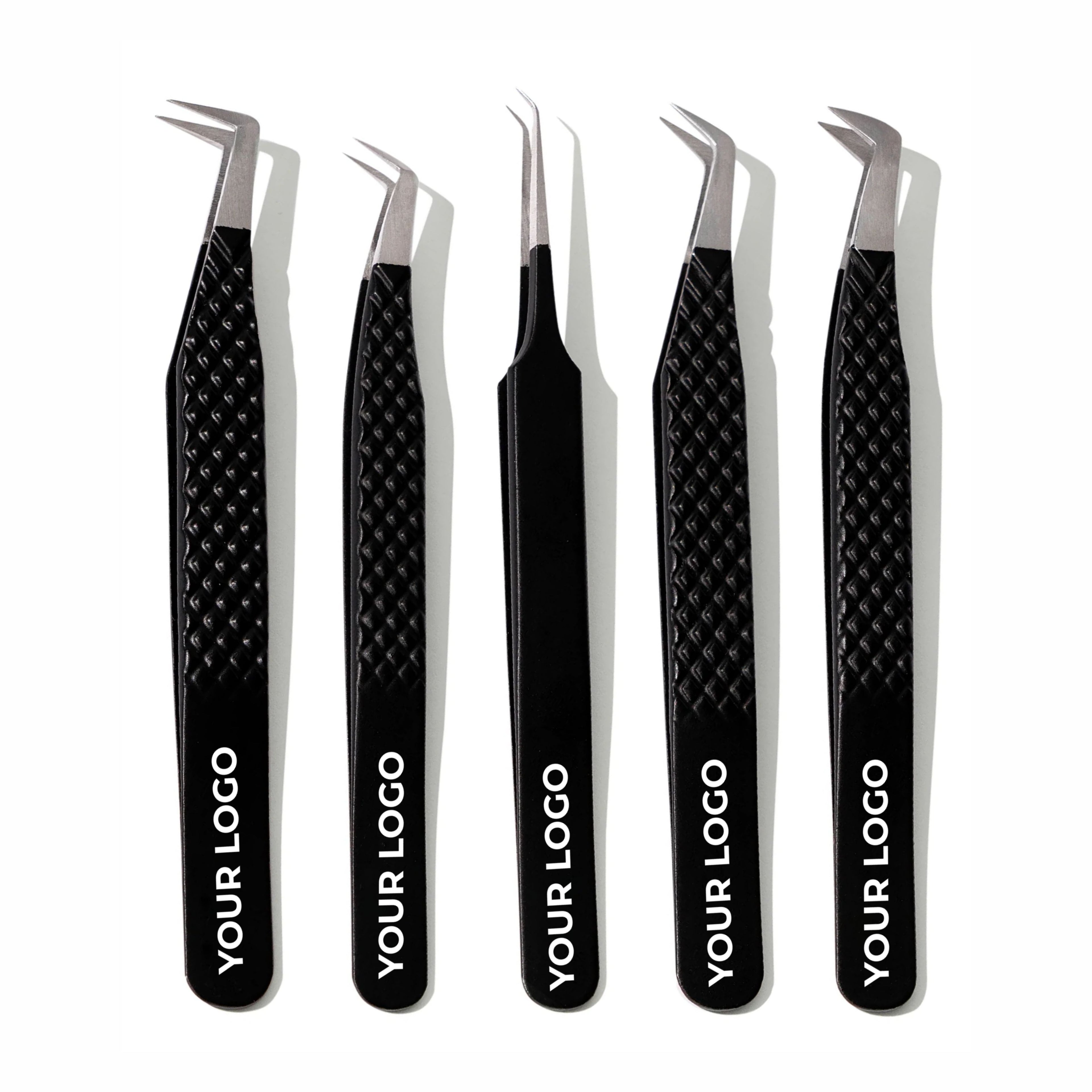 Custom Logo Lash Tweezers – Pack of 5 Professional Eyelash Extension Tools (Wholesale)