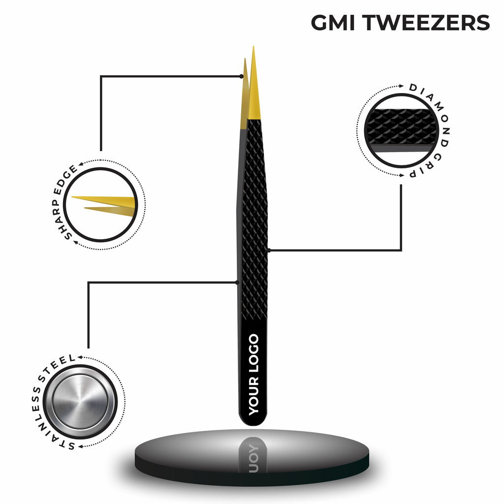 Pack of 2 Fiber Tip Lash Tweezers – Professional Eyelash Extension Tools (Gold Tip & Black)