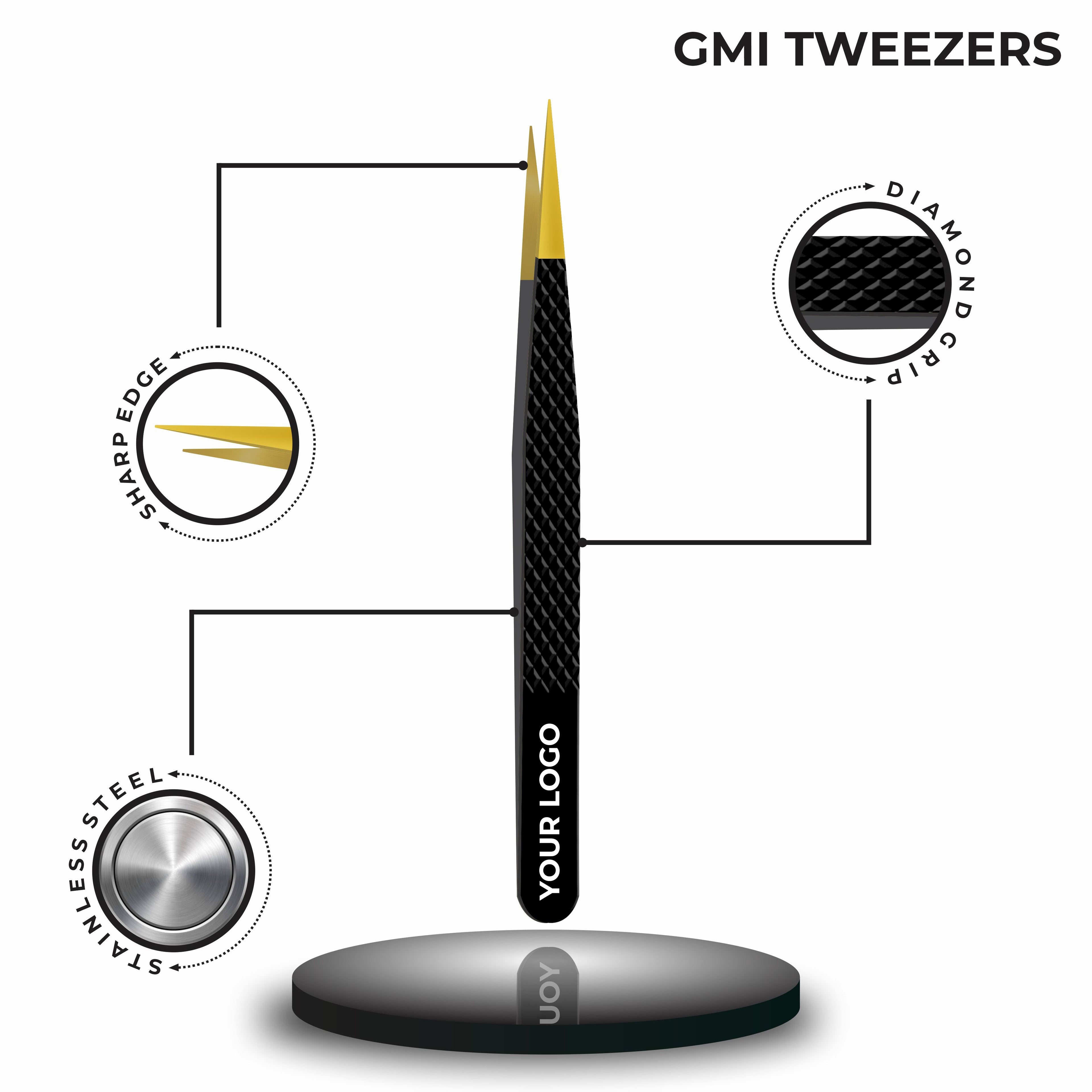 Pack of 2 Fiber Tip Lash Tweezers – Professional Eyelash Extension Tools (Gold Tip & Black)