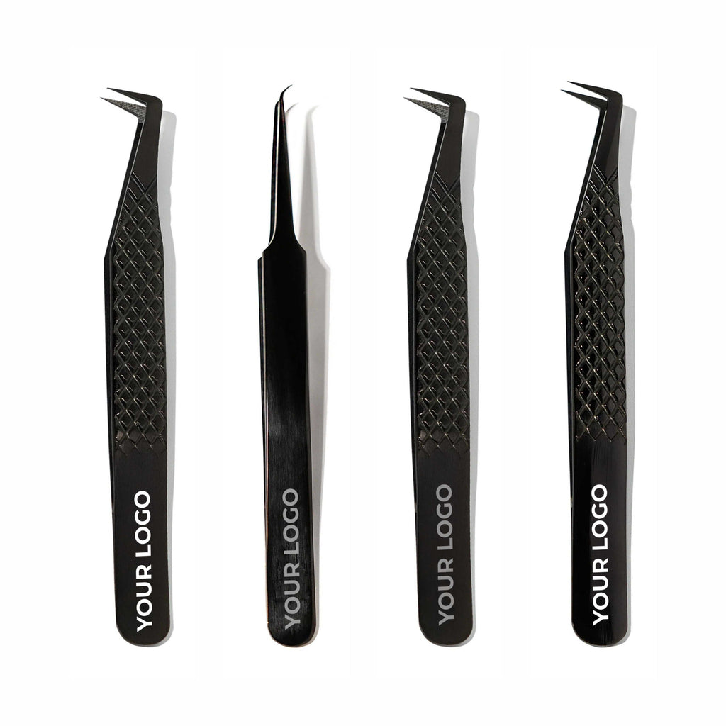 Custom Logo Lash Tweezers – Pack of 4 Professional Eyelash Extension Tools (Wholesale)