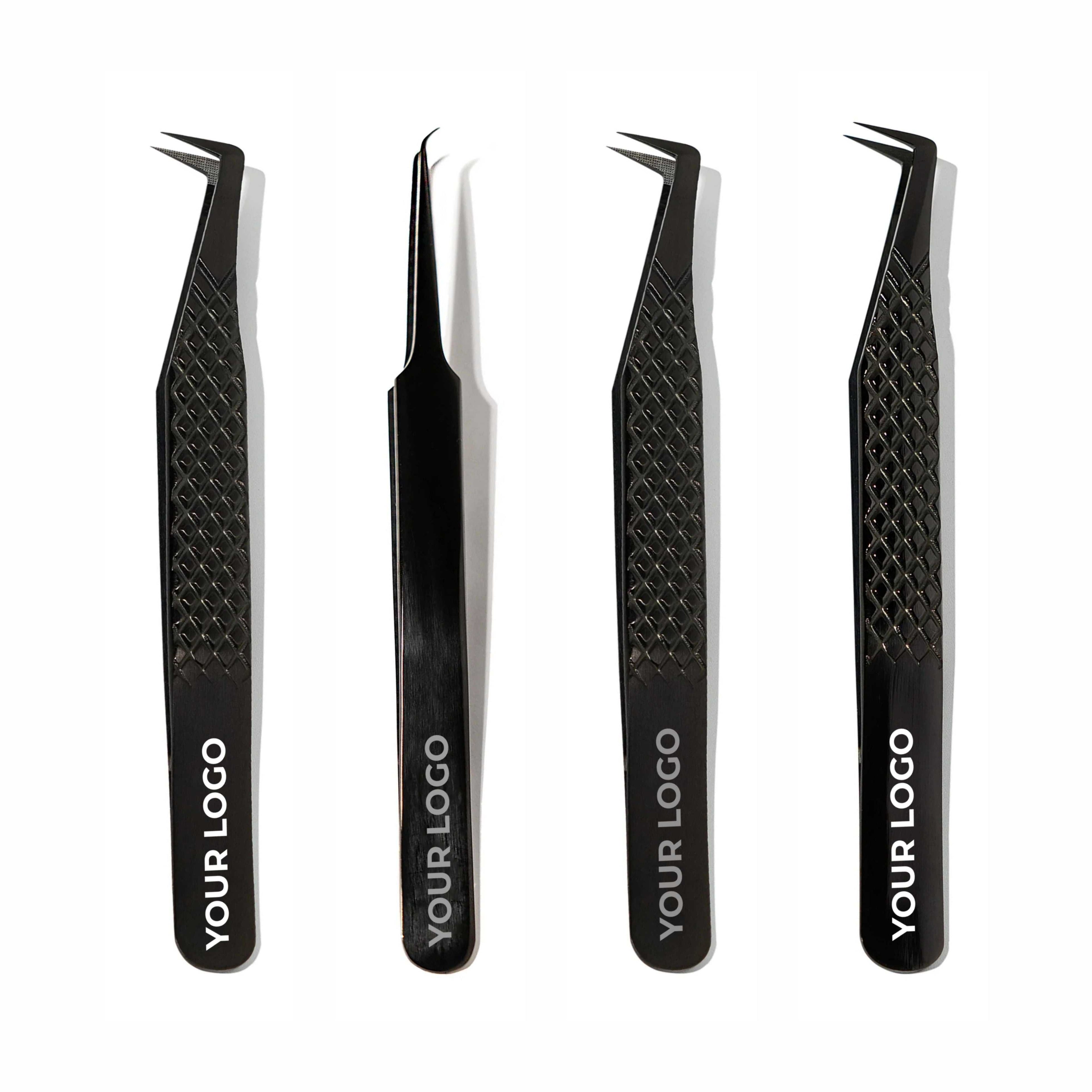 Custom Logo Lash Tweezers – Pack of 4 Professional Eyelash Extension Tools (Wholesale)