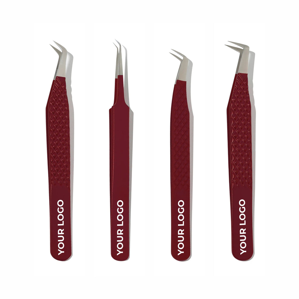 Custom Logo Lash Tweezers – Pack of 4 Professional Eyelash Extension Tools (Wholesale)