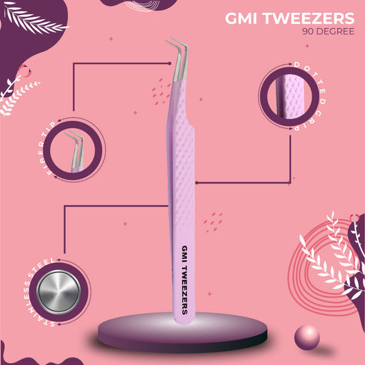 Precision 90-Degree Tweezers – Stainless Steel for Lash Extensions & Precision Grooming (Pink)