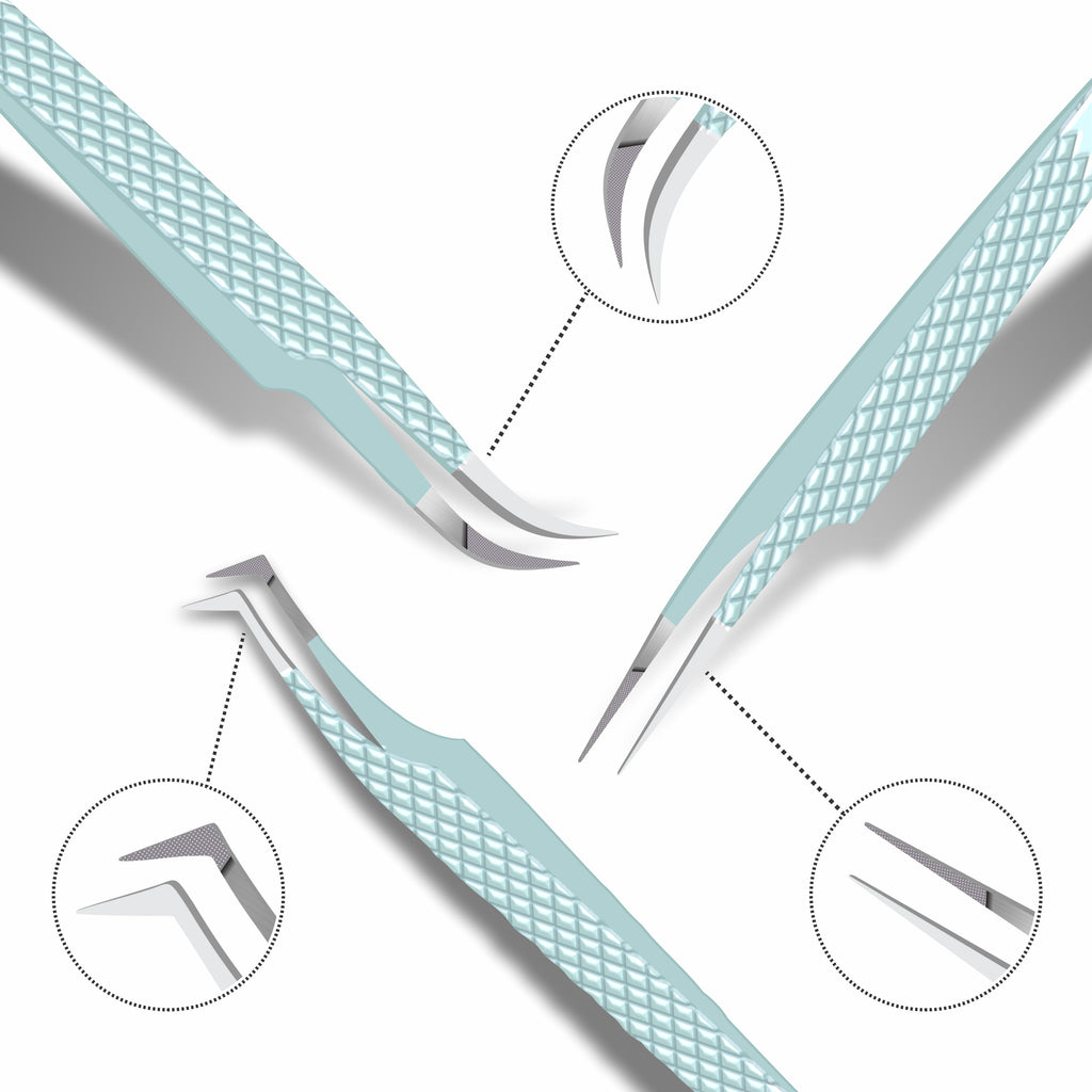 Fiber Tip Lash Tweezers- Pack of 3 Eyelash Extension Tweezers Professional- Lash Tweezers. (Apple Green)